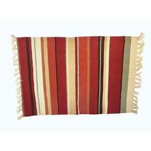 Pottery Barn 14x20 Woven Striped Cotton Table Runner/Placemat Red & Beige Tones